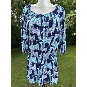 LILLY PULITZER Lana Romper in Alpaca My Bags Size‎ Small Off The Shoulder Blue